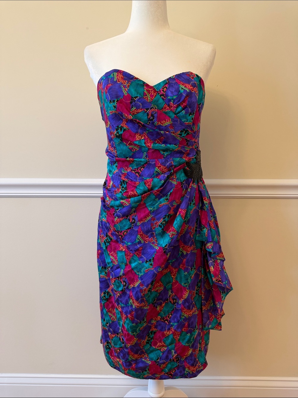 Vintage Silk Studio 100% Silk Strapless Cocktail Dress Size 10